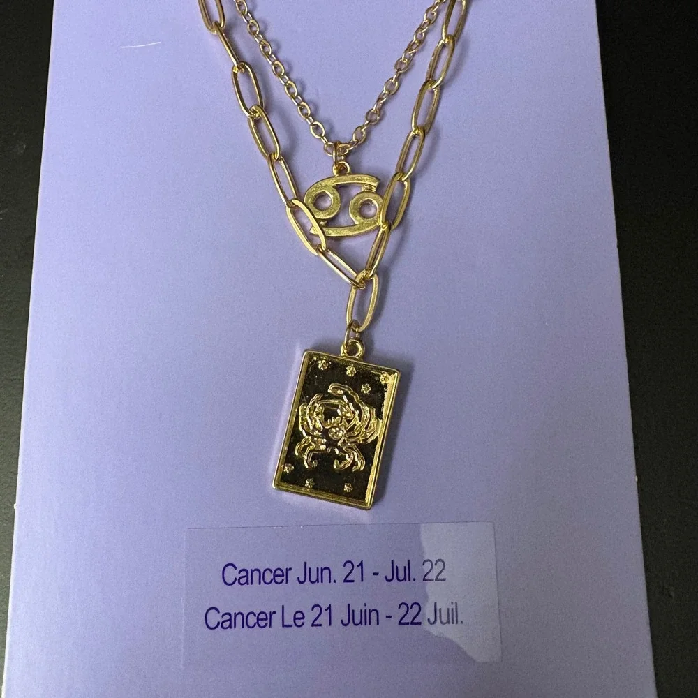 NWT Claires Gold Cancer Zodiac Layered Set of 2 Necklaces July June Gift‎